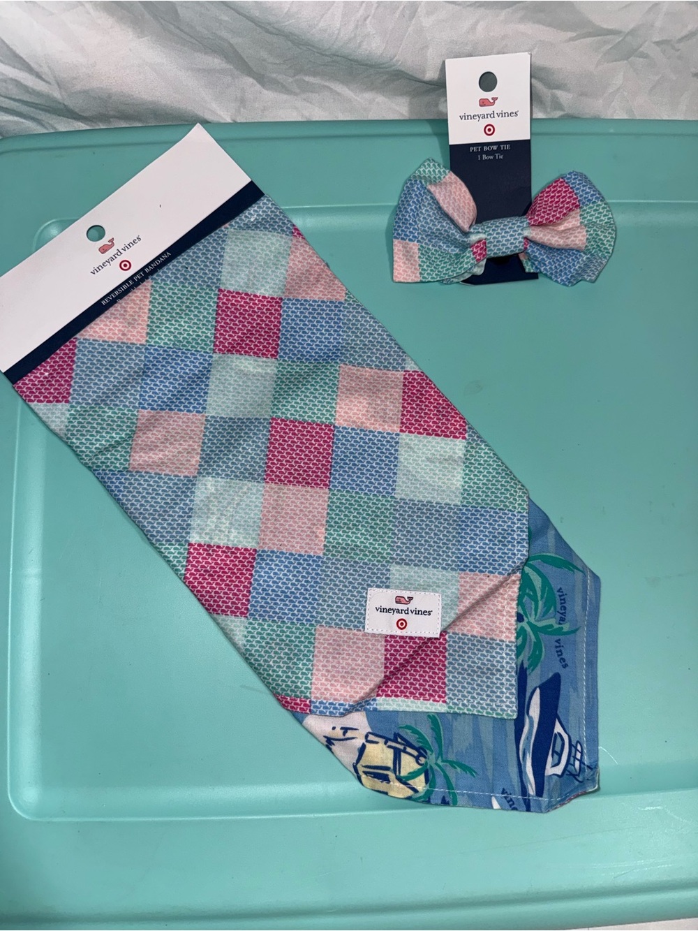 Vineyard Vines x Target reversible Dog Bow Tie and Bandana NWT patchwork